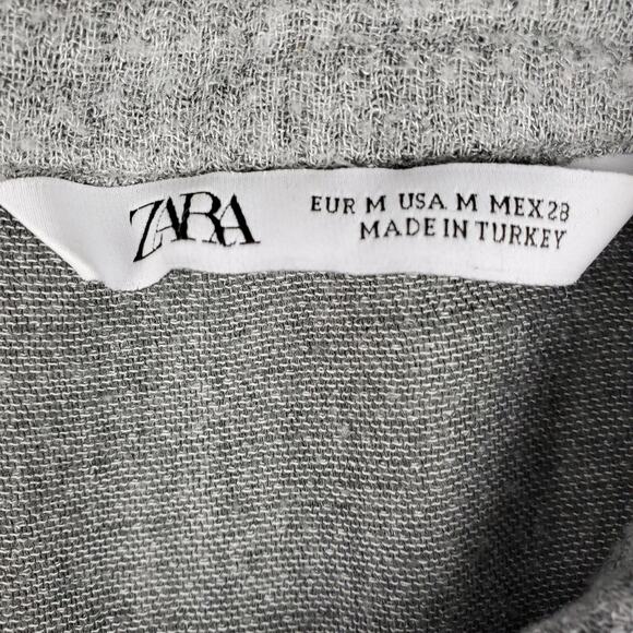 Zara Belted Shirt Dress Button Up Pocket Midi Gray Lightweight Boho Women Medium - Picture 7 of 11